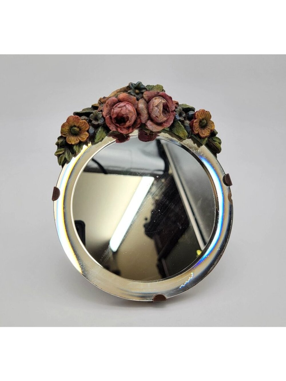 Antique Barbola Vanity Dresser Mirror With Flowers